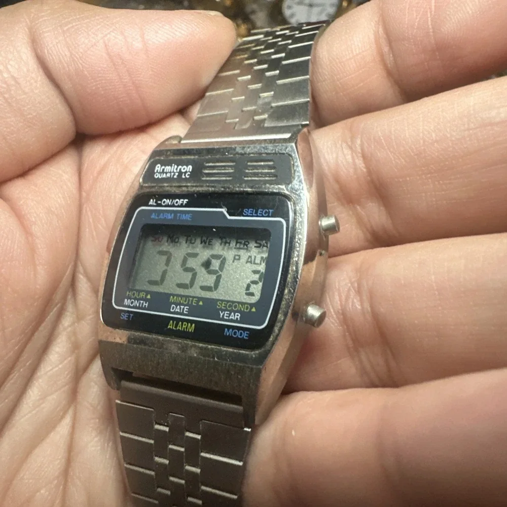 Vintage Armitron LCD Mens Watch New Battery Working But Missing Segments 34mm 7